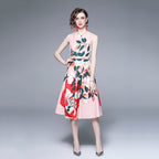 Women's Belted Printed Crew-Neck Dress
