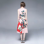 Women's Belted Printed Crew-Neck Dress