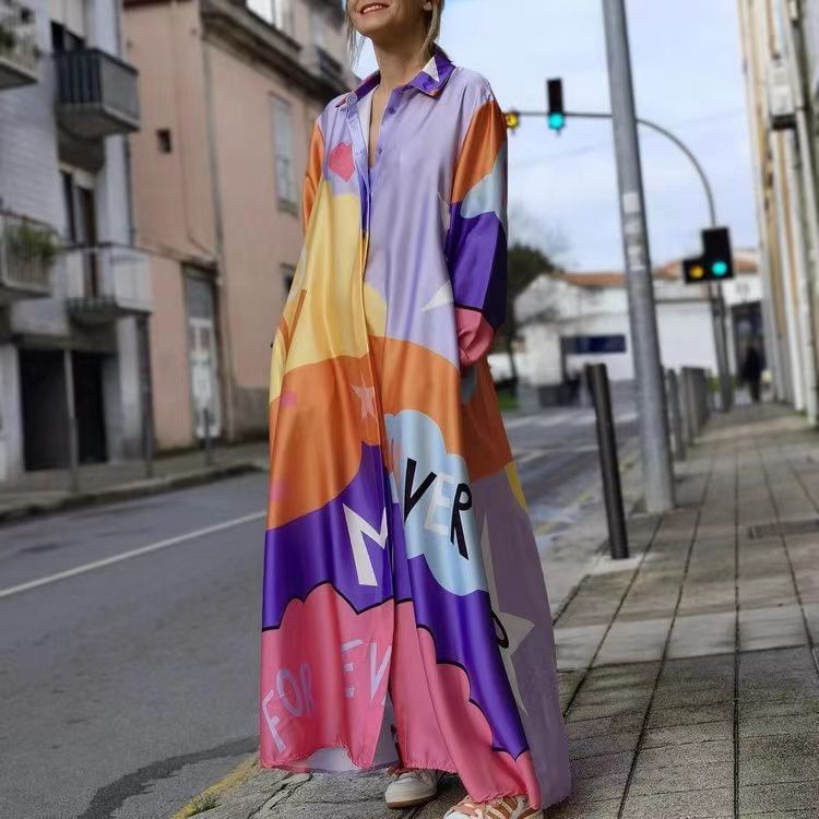 Long Sleeve Printed Shirt Dress
