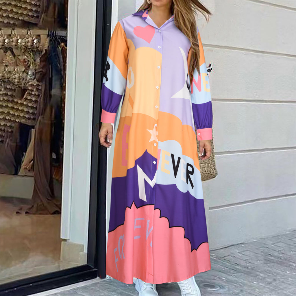 Long Sleeve Printed Shirt Dress