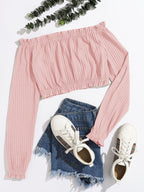 Women's Off-Shoulder Ruffle Long Sleeve Top