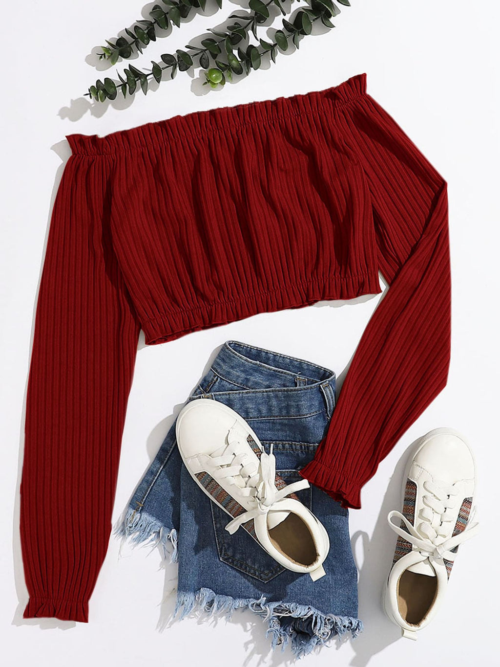 Women's Off-Shoulder Ruffle Long Sleeve Top