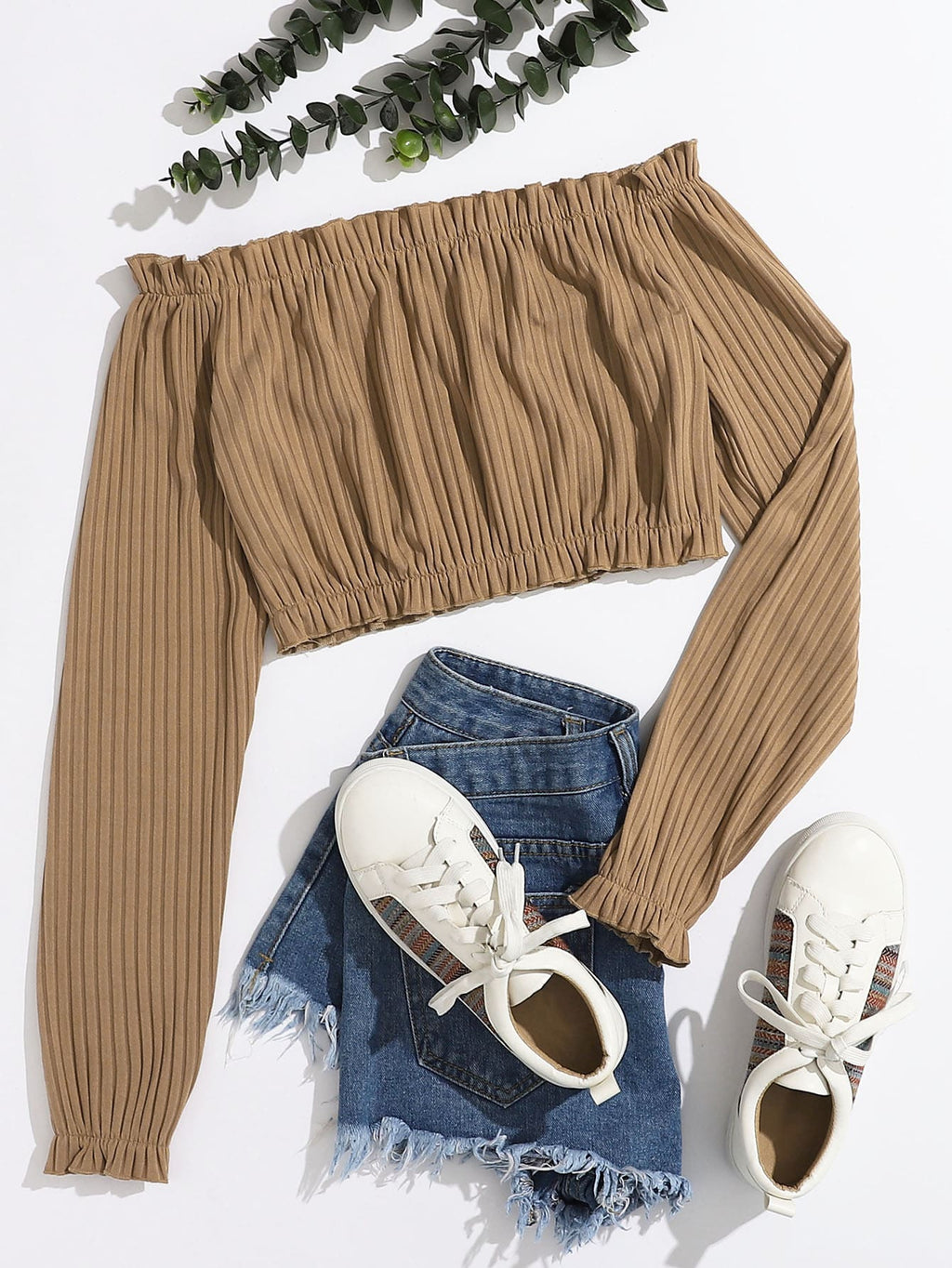 Women's Off-Shoulder Ruffle Long Sleeve Top