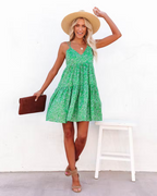 New Floral Print Criss Cross Strap V-Neck Dress