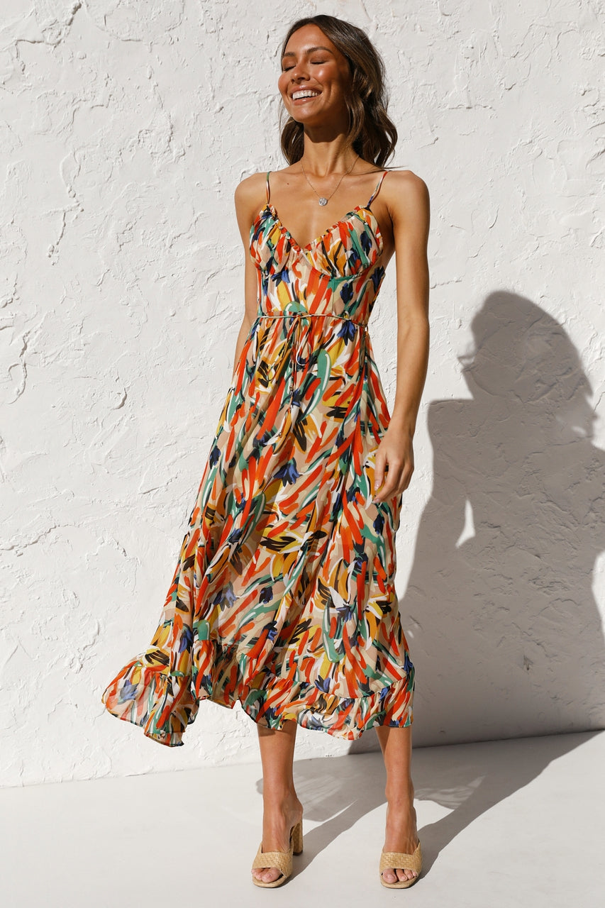 Printed Spaghetti-Strap Dress