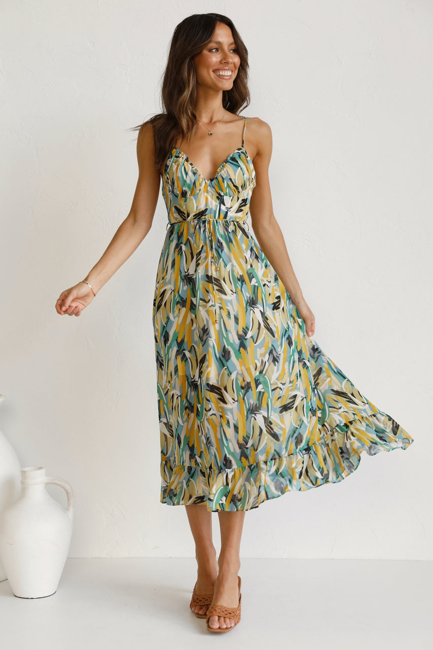 Printed Spaghetti-Strap Dress