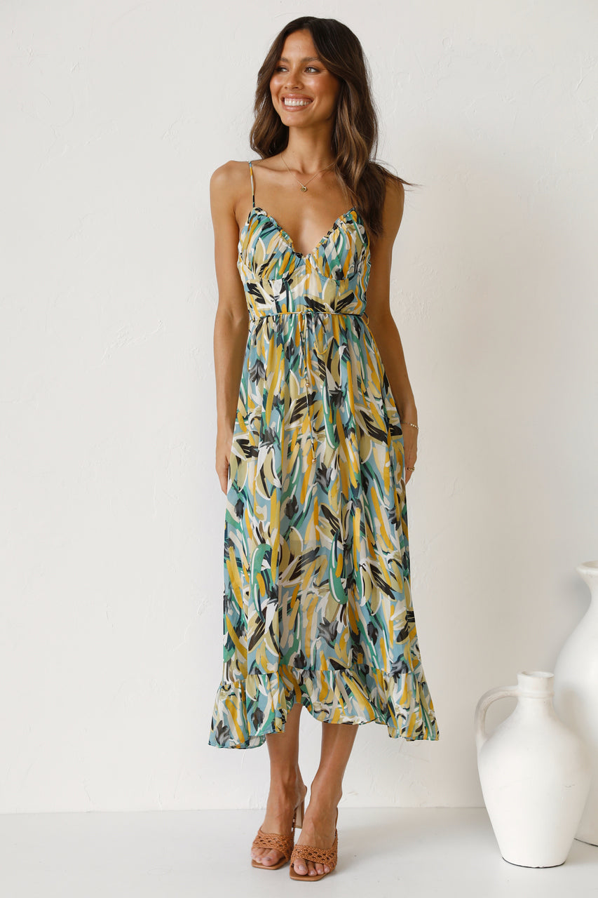 Printed Spaghetti-Strap Dress