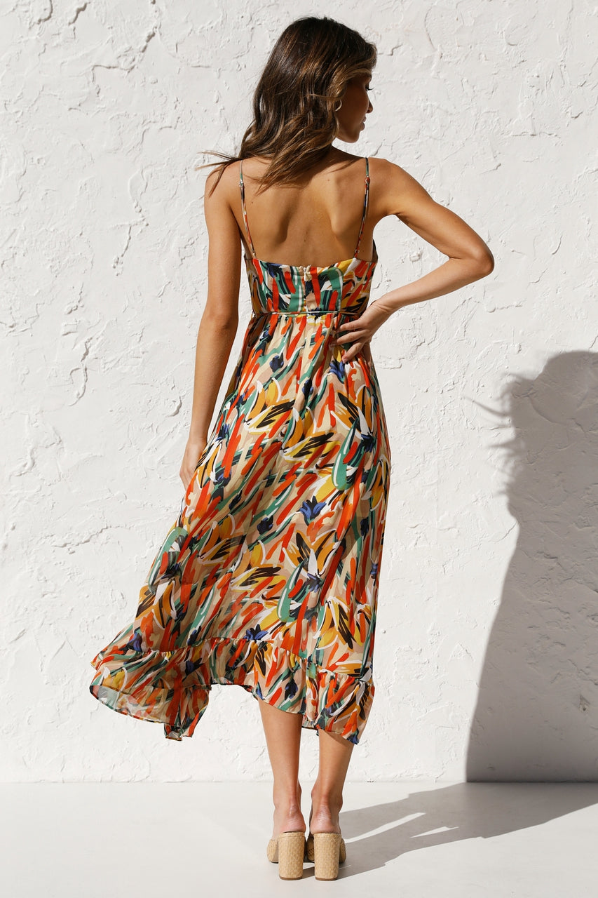 Printed Spaghetti-Strap Dress