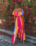 New Striped Printed Shoulder Ruffled Dress
