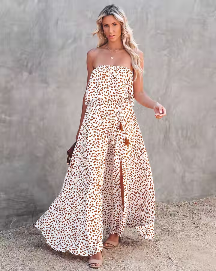 Strapless Floral Bohemian Dress
