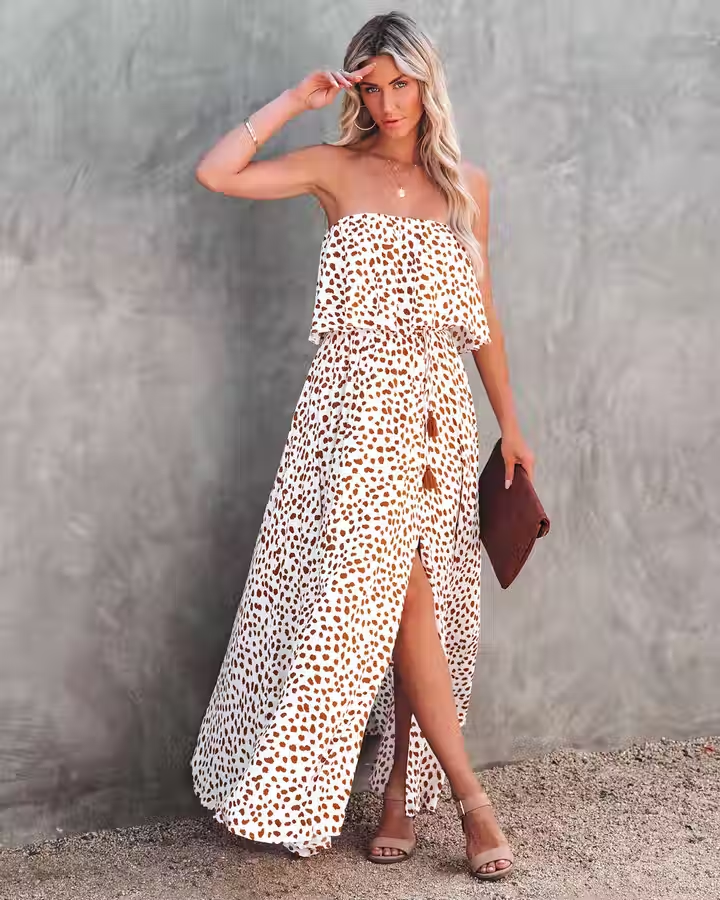 Strapless Floral Bohemian Dress