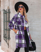 Women's Winter Women Collared Long Plaid Top Office Loose Woolen