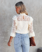 Women's Summer Vacation New Gouhua Hollow Lace Lotus Long Sleeve Blouses