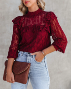 Women's Summer Vacation New Gouhua Hollow Lace Lotus Long Sleeve Blouses