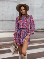 Floral Asymmetric Long-Sleeve Dress