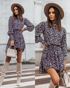 Floral Asymmetric Long-Sleeve Dress