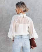 High Neck Ruffle Lantern Sleeve Top