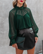 High Neck Ruffle Lantern Sleeve Top
