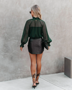 High Neck Ruffle Lantern Sleeve Top