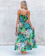 Summer Vacation New Tropical Rainforest Flower Printed Flounce Strappy Dress