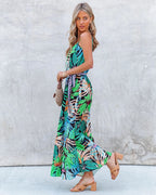 Summer Vacation New Tropical Rainforest Flower Printed Flounce Strappy Dress