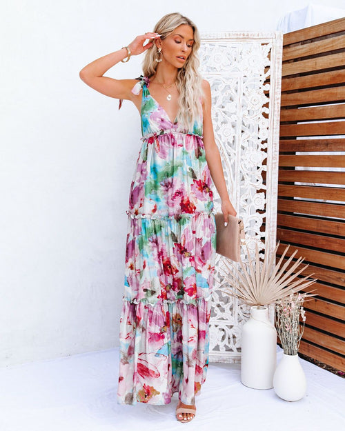 Women's Tie-Dye Ruffle Strap Vacation Maxi Dress
