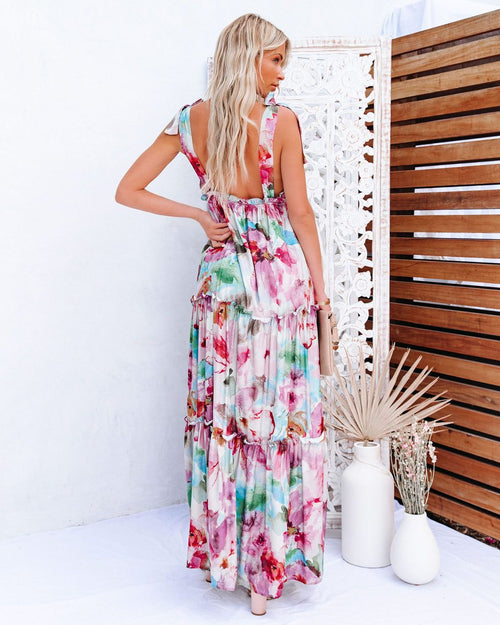 Women's Tie-Dye Ruffle Strap Vacation Maxi Dress