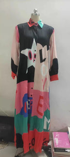 Long Sleeve Printed Shirt Dress