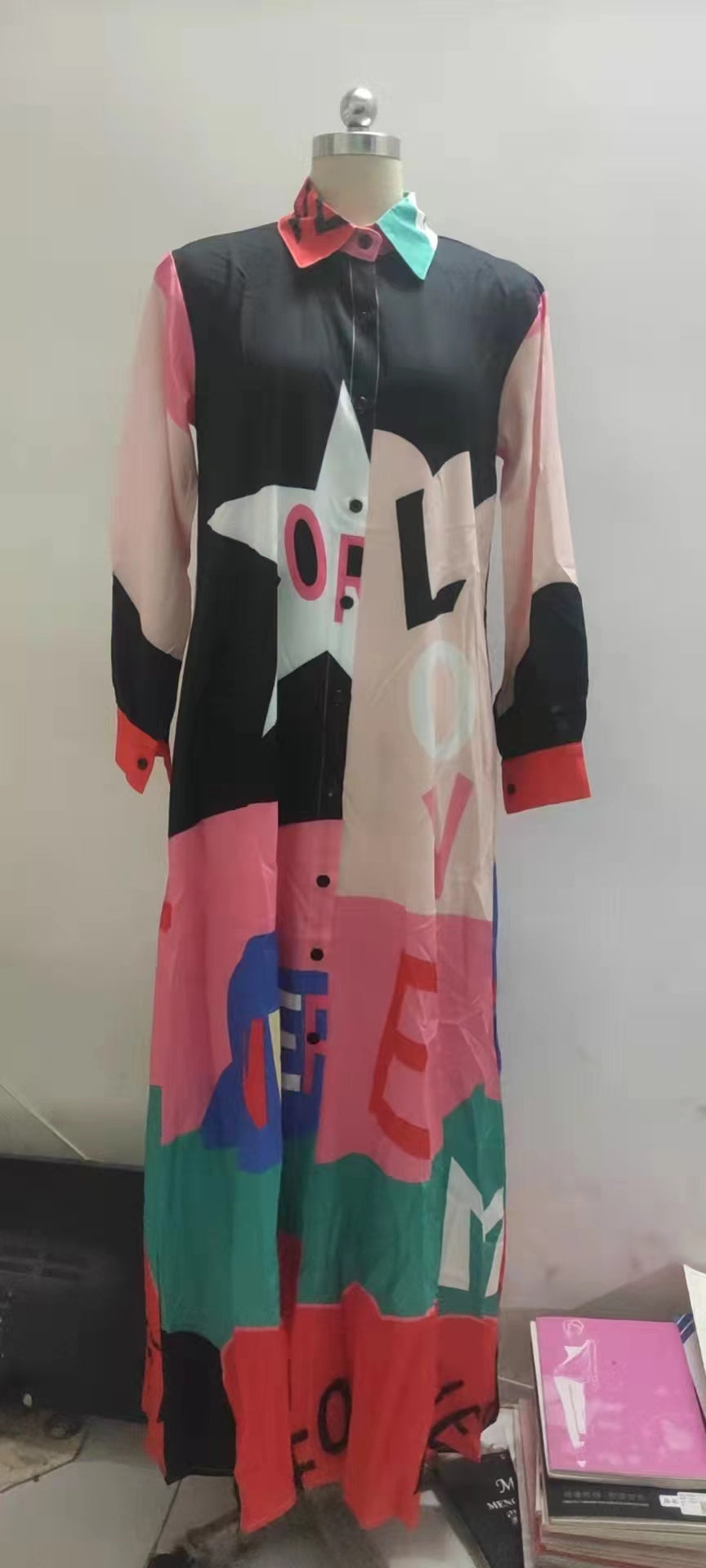 Long Sleeve Printed Shirt Dress