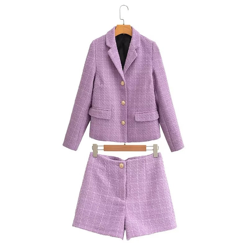 Long-Sleeve Spring Office Blazer Shorts Suit Set