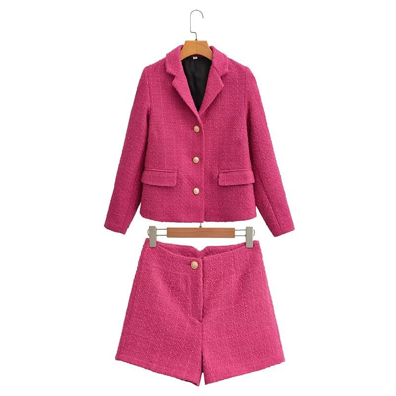 Long-Sleeve Spring Office Blazer Shorts Suit Set
