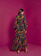 Spring Fall Printed Stand Collar Daily Elegant A-Line Dress Tiered