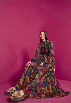 Spring Fall Printed Stand Collar Daily Elegant A-Line Dress Tiered