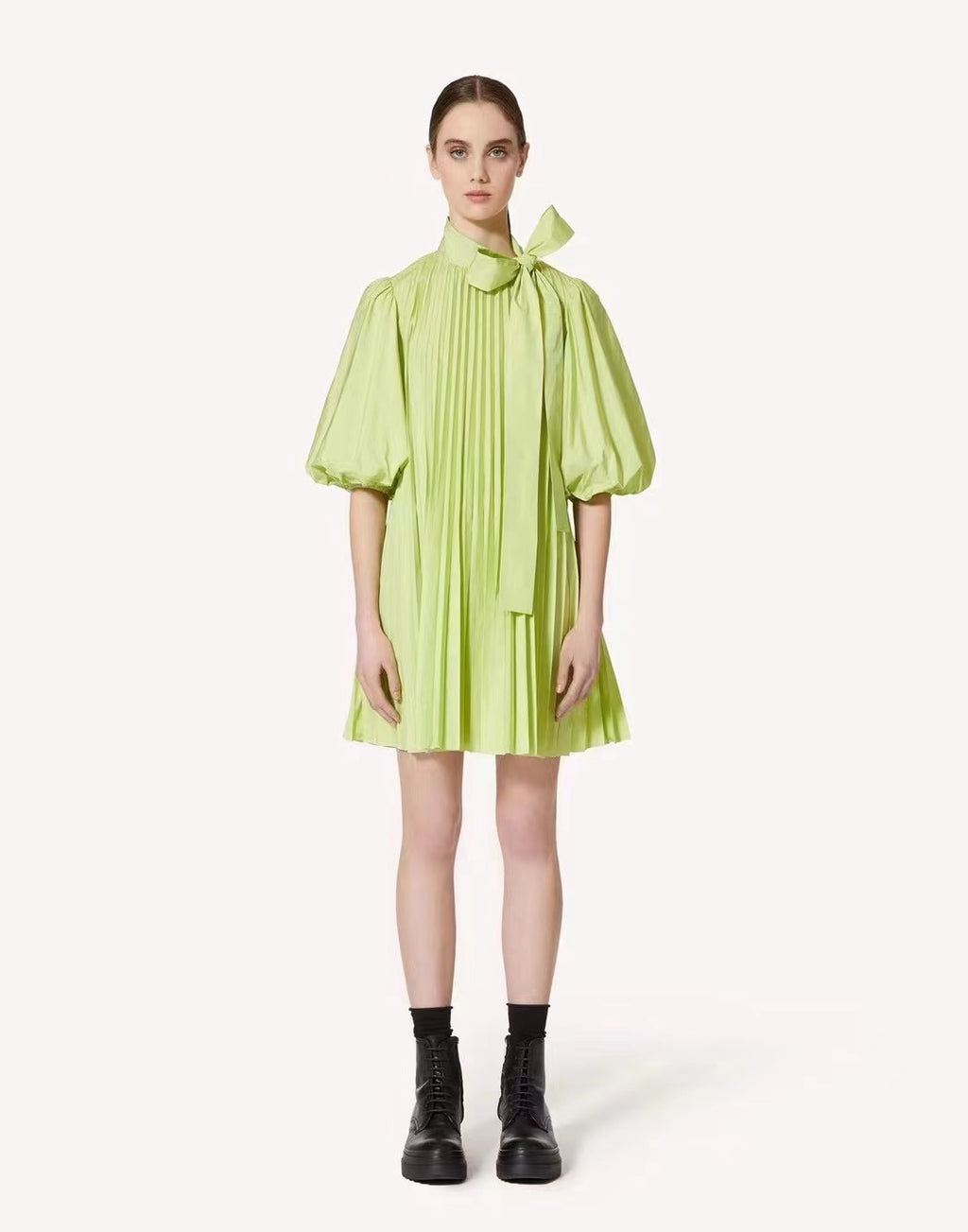 Women's Summer Tie Neck Daily Elegant Puff Sleeve A Line Dress