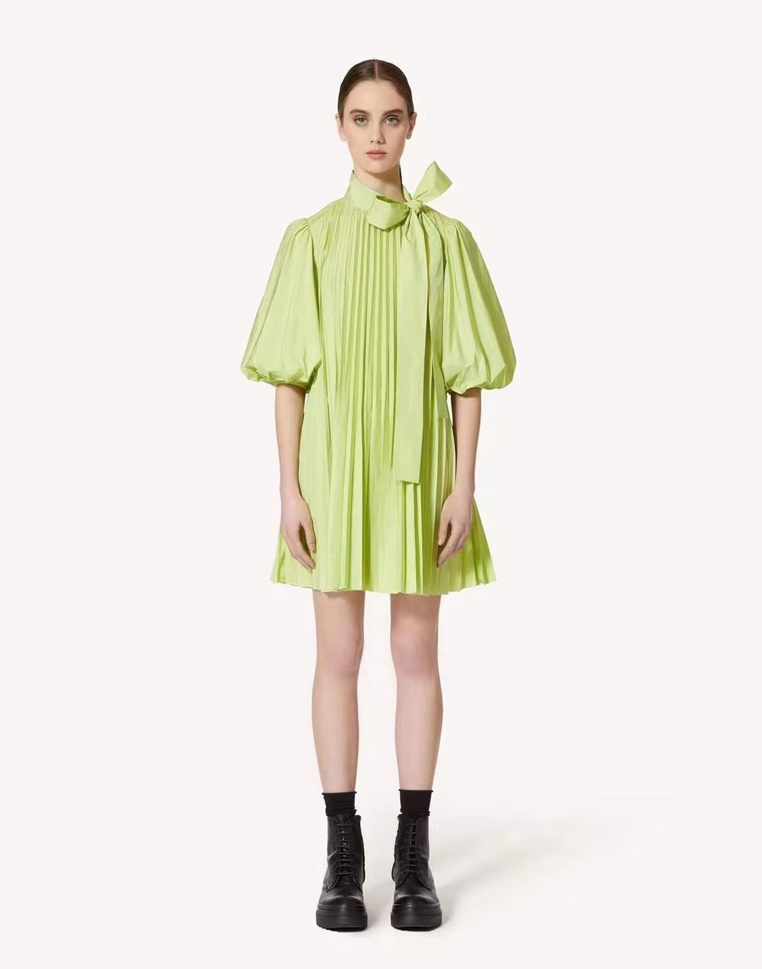 Women's Summer Tie Neck Daily Elegant Puff Sleeve A Line Dress