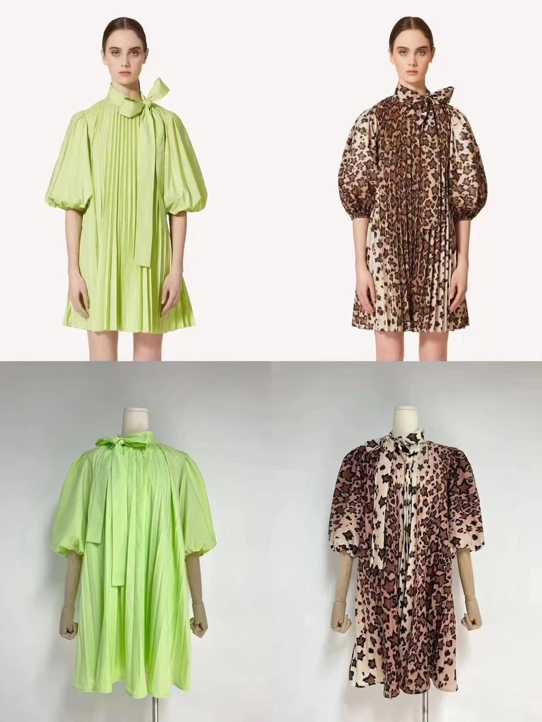 Women's Summer Tie Neck Daily Elegant Puff Sleeve A Line Dress
