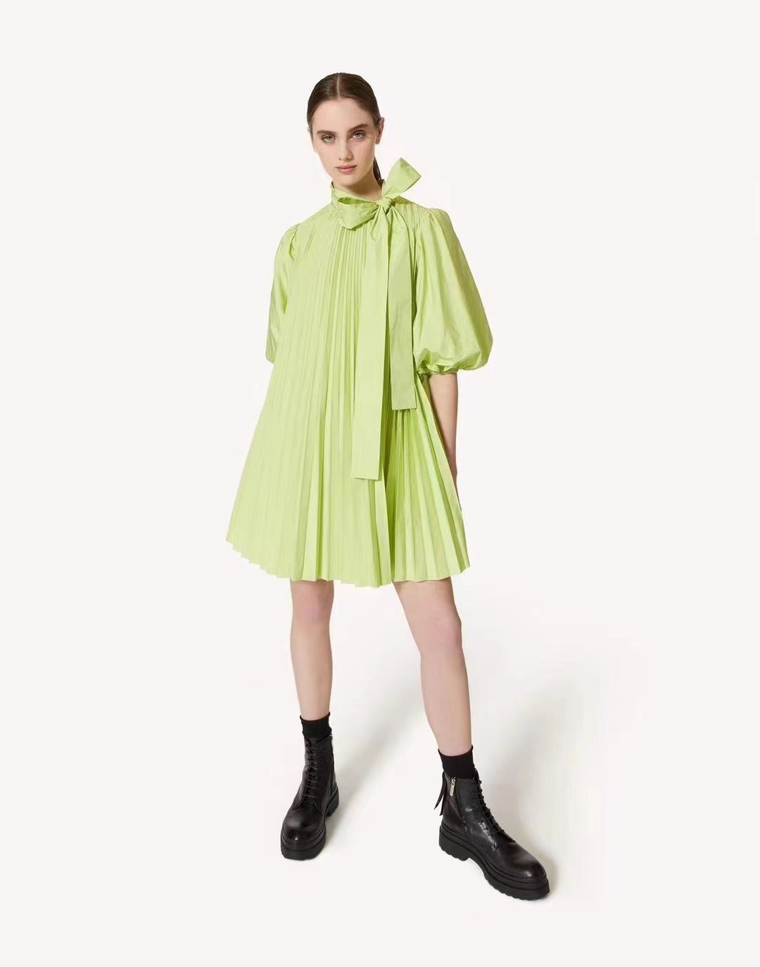 Women's Summer Tie Neck Daily Elegant Puff Sleeve A Line Dress