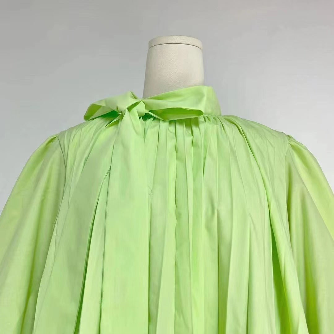 Women's Summer Tie Neck Daily Elegant Puff Sleeve A Line Dress