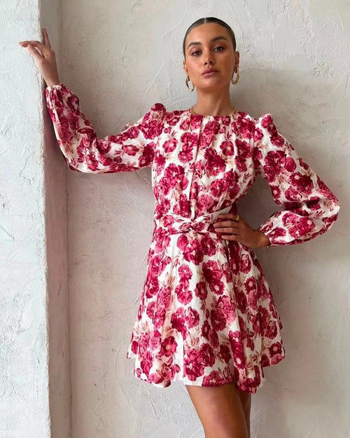 Women's Printed Crew-Neck Mini Dress