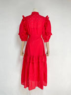 Women's Stand Collar Ruffle Belted Dress
