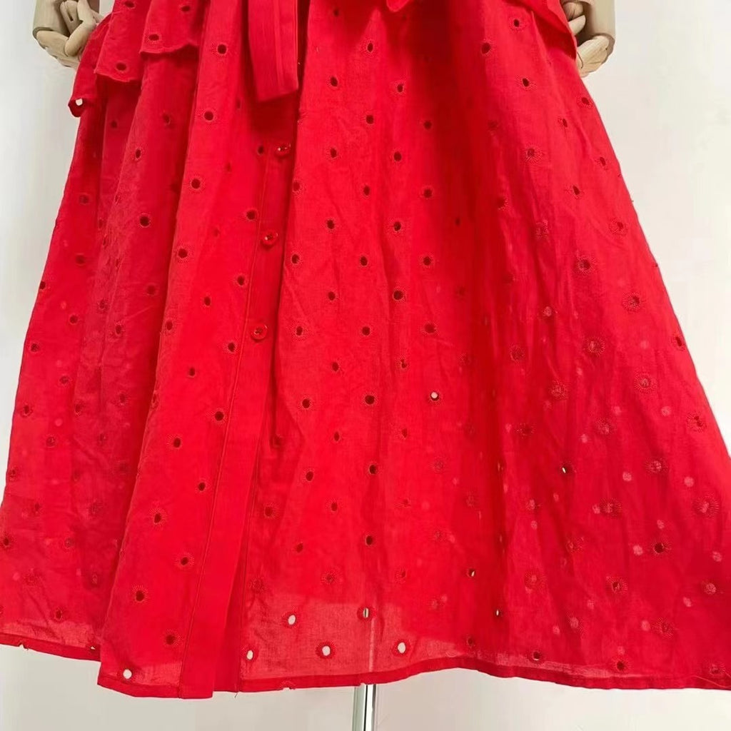 Women's Stand Collar Ruffle Belted Dress