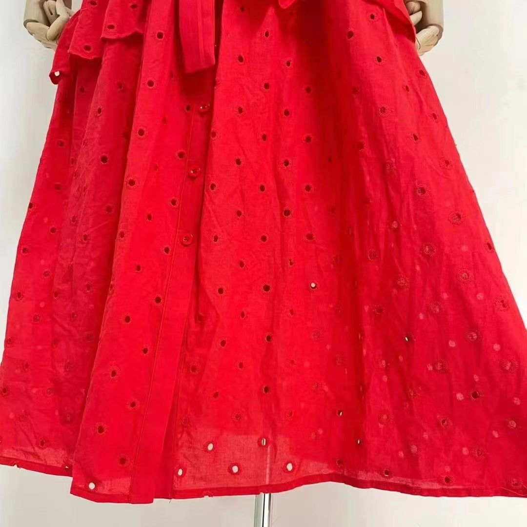 Women's Stand Collar Ruffle Belted Dress
