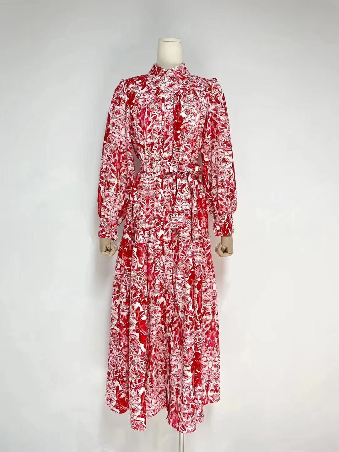 Daily Printed Elegant Collared A-Line Shirt Maxi Dress