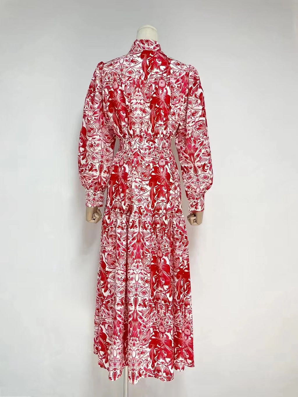 Daily Printed Elegant Collared A-Line Shirt Maxi Dress