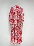 Daily Printed Elegant Collared A-Line Shirt Maxi Dress