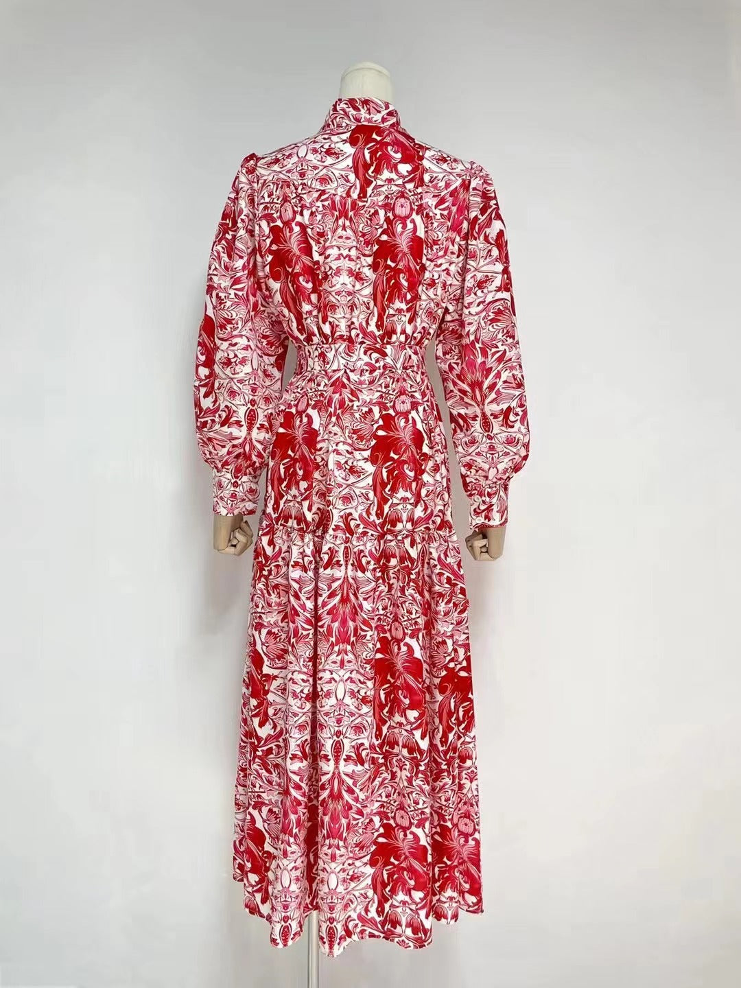 Daily Printed Elegant Collared A-Line Shirt Maxi Dress