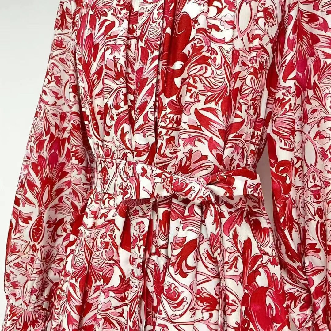 Daily Printed Elegant Collared A-Line Shirt Maxi Dress