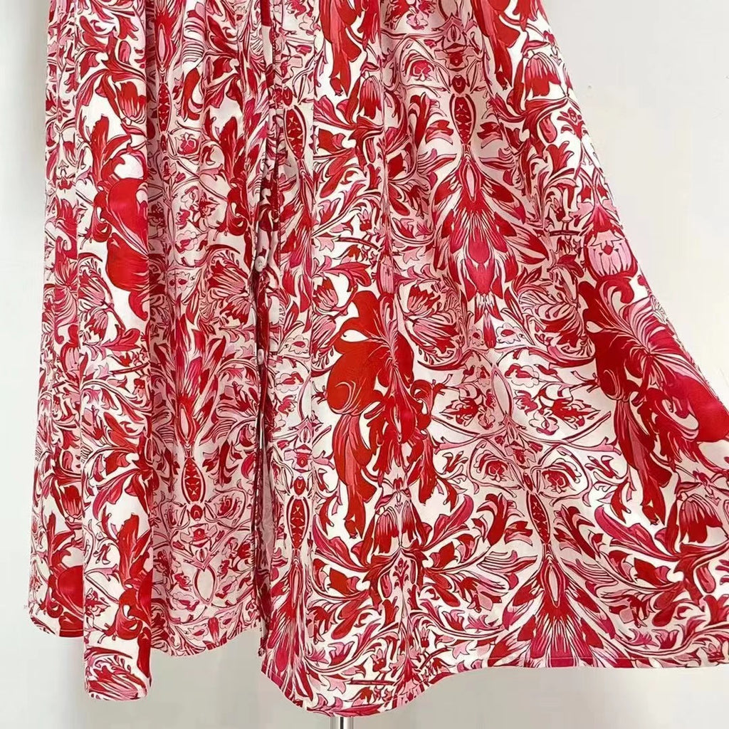 Daily Printed Elegant Collared A-Line Shirt Maxi Dress