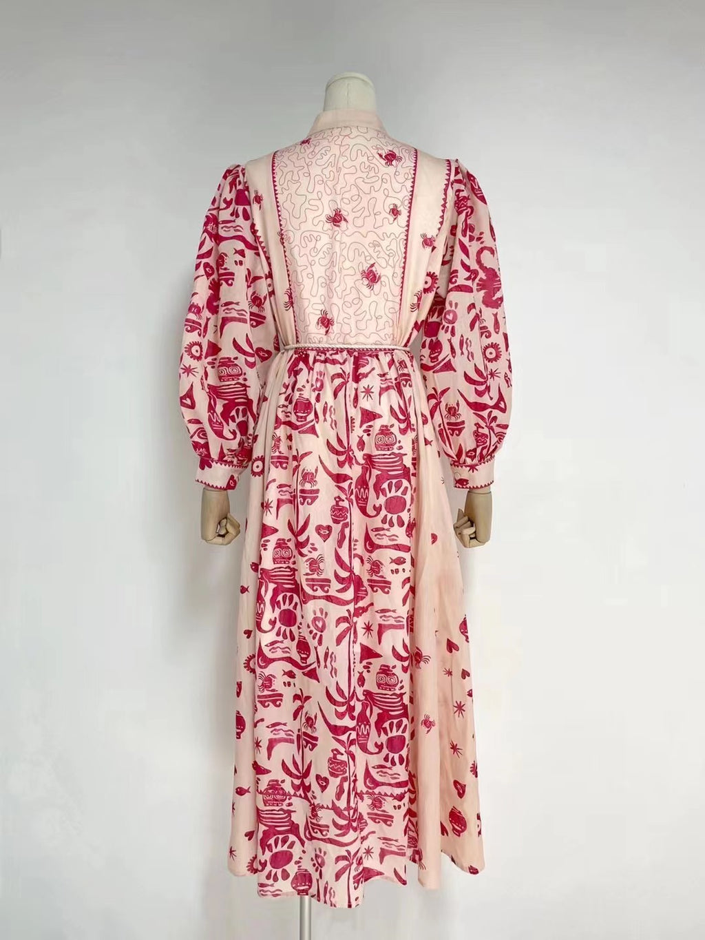 Printed Belted Elegant A-Line Maxi Dress