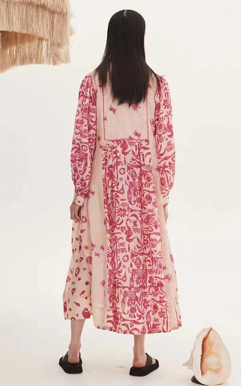Printed Belted Elegant A-Line Maxi Dress
